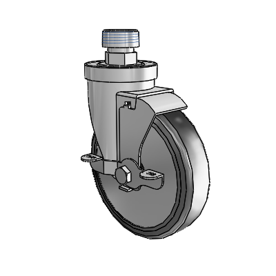 30 Series Pipe Thread Stem Zinc Swivel Caster with 5 x 1.25 Cushion Rubber (+ Side Plates) Wheel and VertiLoc Brake
