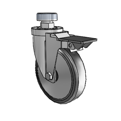 30 Series Pipe Thread Stem Zinc Swivel Caster with 5 x 1.25 Cushion Rubber (+ Side Plates) Wheel and PosiLoc Brake