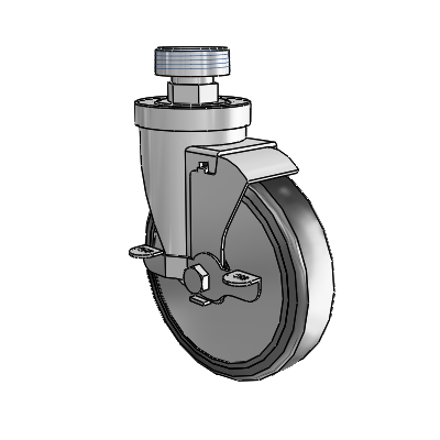 30 Series Pipe Thread Stem Zinc Swivel Caster with 5 x 1.25 Cushion Rubber (+ Side Plates) Wheel and VertiLoc Brake