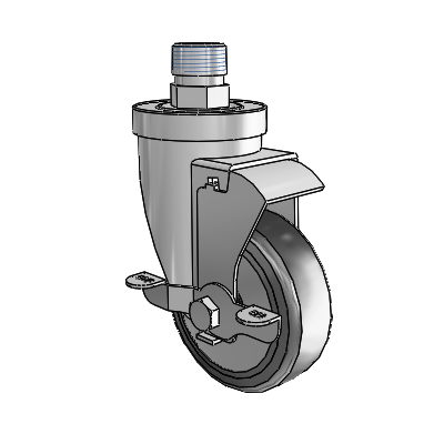 30 Series Pipe Thread Stem Zinc Swivel Caster with 5 x 1.25 Hard Rubber (+ Side Plates) Wheel and VertiLoc Brake