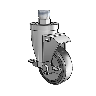 30 Series Pipe Thread Stem Zinc Swivel Caster with 5 x 1.25 Hard Rubber (+ Side Plates) Wheel and VertiLoc Brake