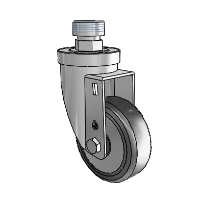 30 Series Pipe Thread Stem Zinc Swivel Caster with 5 x 1.25 Hard Rubber (+ Side Plates) Wheel