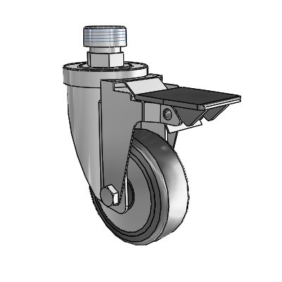 30 Series Pipe Thread Stem Zinc Swivel Caster with 5 x 1.25 Hard Rubber (+ Side Plates) Wheel and PosiLoc Brake