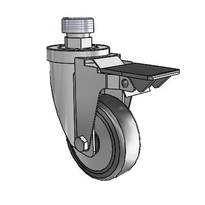 30 Series Pipe Thread Stem Zinc Swivel Caster with 5 x 1.25 Hard Rubber (+ Side Plates) Wheel and PosiLoc Brake