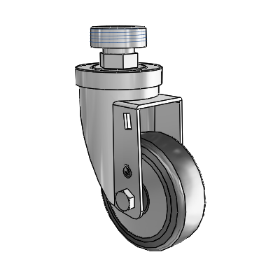 30 Series Pipe Thread Stem Zinc Swivel Caster with 5 x 1.25 Hard Rubber (+ Side Plates) Wheel