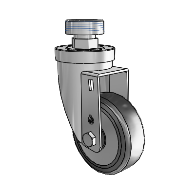 30 Series Pipe Thread Stem Zinc Swivel Caster with 5 x 1.25 Hard Rubber (+ Side Plates) Wheel