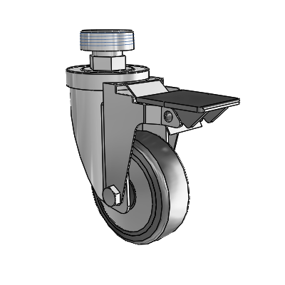 30 Series Pipe Thread Stem Zinc Swivel Caster with 5 x 1.25 Hard Rubber (+ Side Plates) Wheel and PosiLoc Brake