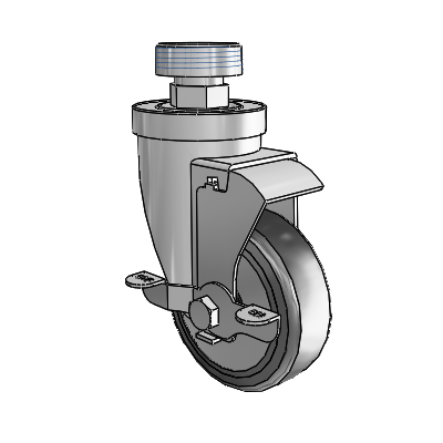 30 Series Pipe Thread Stem Zinc Swivel Caster with 5 x 1.25 Hard Rubber (+ Side Plates) Wheel and VertiLoc Brake