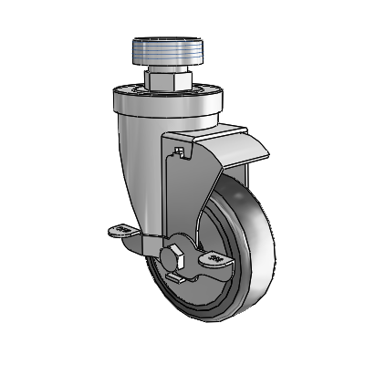 30 Series Pipe Thread Stem Zinc Swivel Caster with 5 x 1.25 Hard Rubber (+ Side Plates) Wheel and VertiLoc Brake