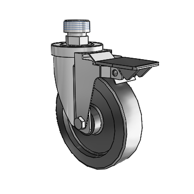 30 Series Pipe Thread Stem Zinc Swivel Caster with 5 x 1.25 Polyolefin Wheel and PosiLoc Brake