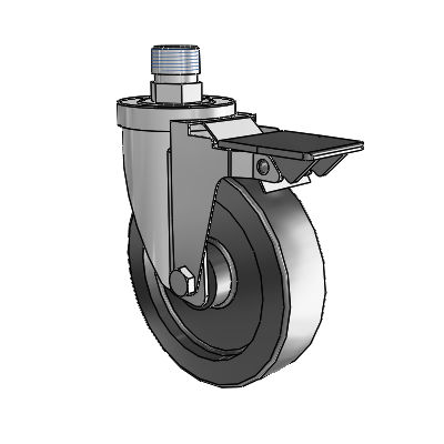30 Series Pipe Thread Stem Zinc Swivel Caster with 5 x 1.25 Polyolefin Wheel and PosiLoc Brake