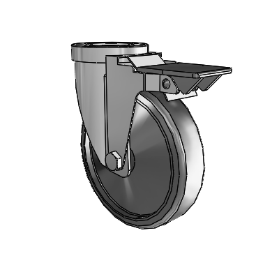 30 Series Hollow Kingpin Zinc Swivel Caster with 5 x 1.25 Cushion Rubber Wheel and PosiLoc Brake