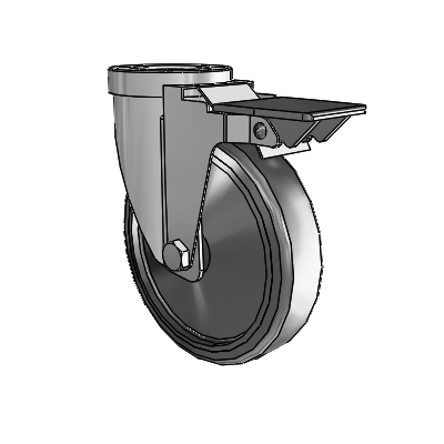 30 Series Hollow Kingpin Zinc Swivel Caster with 5 x 1.25 Cushion Rubber (Conductive) Wheel and PosiLoc Brake
