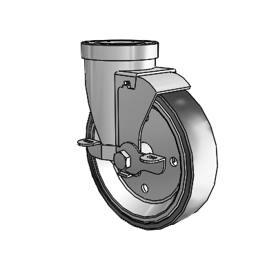 30 Series Hollow Kingpin Zinc Swivel Caster with 5 x 1.25 Welded Disc Rubber (Black) Wheel and VertiLoc Brake