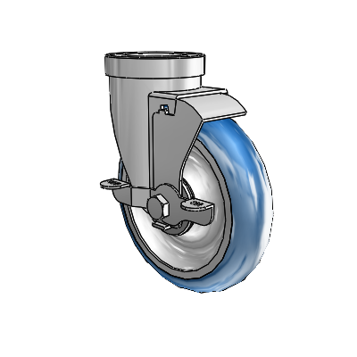 30 Series Hollow Kingpin Zinc Swivel Caster with 5 x 1.25 PolyLoc (Blue) Wheel and VertiLoc Brake