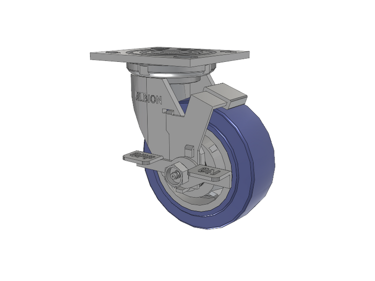 16 Series Top Plate Swivel Caster with 5 x 2 Blue HF - HydroTech (Flat) Wheel and Face Brake