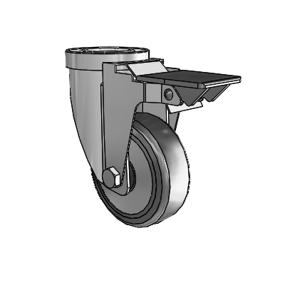 30 Series Hollow Kingpin Zinc Swivel Caster with 5 x 1.25 Hard Rubber (+ Side Plates) Wheel and PosiLoc Brake