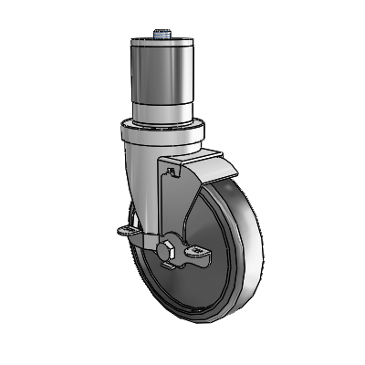 30 Series Expanding Adapter Zinc Swivel Caster with 5 x 1.25 Cushion Rubber Wheel and VertiLoc Brake