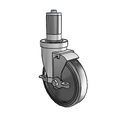 30 Series Expanding Adapter Zinc Swivel Caster with 5 x 1.25 Cushion Rubber (Conductive) Wheel and VertiLoc Brake