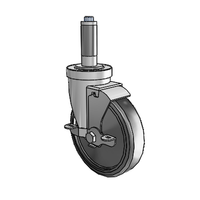 Roulette pivotante à adaptateur extensible de la série 30, en zinc, avec roue en caoutchouc dur de 5 x 1,25 et frein VertiLoc