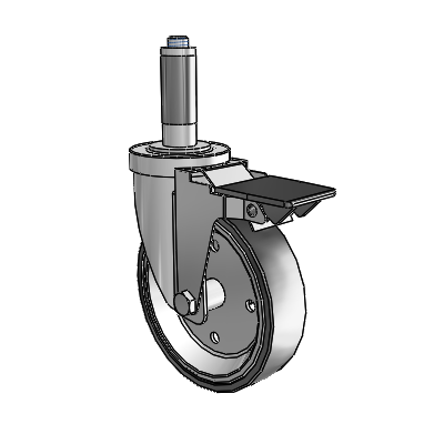 30 Series Expanding Adapter Zinc Swivel Caster with 5 x 1.25 Welded Disc Rubber (Black) Wheel and PosiLoc Brake