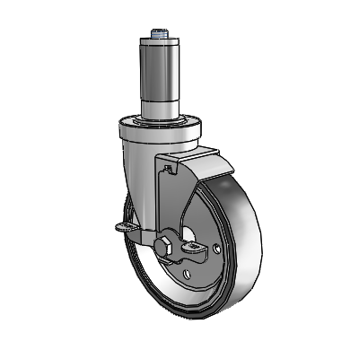 30 Series Expanding Adapter Zinc Swivel Caster with 5 x 1.25 Welded Disc Rubber (Black) Wheel and VertiLoc Brake