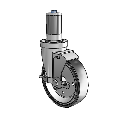 30 Series Expanding Adapter Zinc Swivel Caster with 5 x 1.25 Welded Disc Rubber (Black) Wheel and VertiLoc Brake