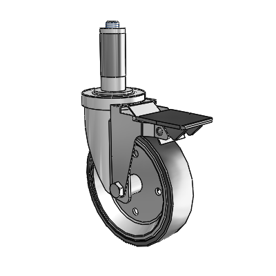 30 Series Expanding Adapter Zinc Swivel Caster with 5 x 1.25 Welded Disc Polyurethane Wheel and PosiLoc Brake