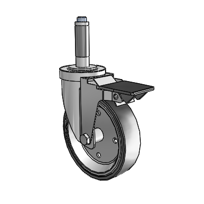 30 Series Expanding Adapter Zinc Swivel Caster with 5 x 1.25 Welded Disc Polyurethane Wheel and PosiLoc Brake