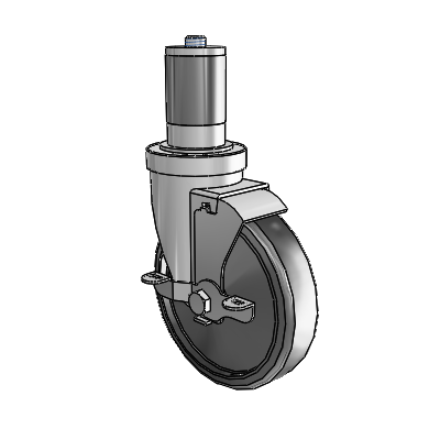 30 Series Expanding Adapter Zinc Swivel Caster with 5 x 1.25 Cushion Rubber Wheel and VertiLoc Brake