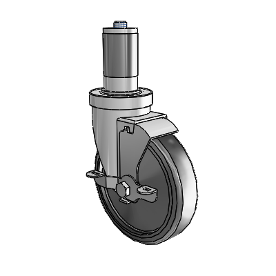 30 Series Expanding Adapter Zinc Swivel Caster with 5 x 1.25 Hard Rubber Wheel and VertiLoc Brake