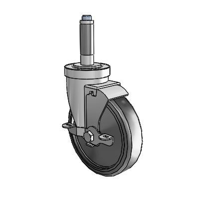 Roulette pivotante à adaptateur extensible de la série 30, en zinc, avec roue en caoutchouc dur de 5 x 1,25 et frein VertiLoc