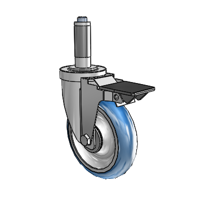 30 Series Expanding Adapter Zinc Swivel Caster with 5 x 1.25 PolyLoc (Blue) Wheel and PosiLoc Brake