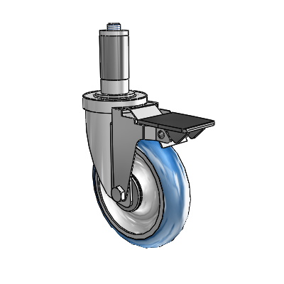 30 Series Expanding Adapter Zinc Swivel Caster with 5 x 1.25 PolyLoc (Blue) Wheel and PosiLoc Brake