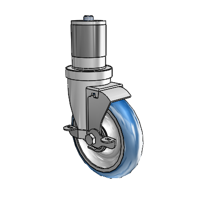30 Series Expanding Adapter Zinc Swivel Caster with 5 x 1.25 PolyLoc (Blue) Wheel and VertiLoc Brake