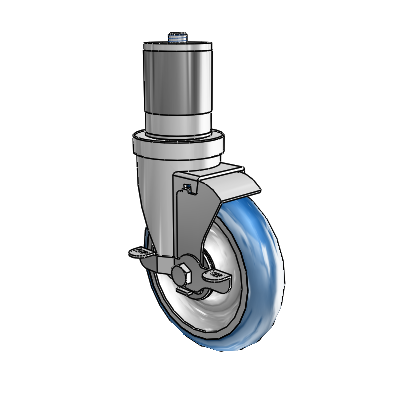 30 Series Expanding Adapter Zinc Swivel Caster with 5 x 1.25 PolyLoc (Blue) Wheel and VertiLoc Brake