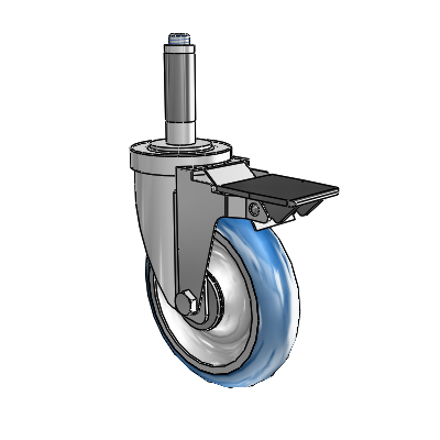 30 Series Expanding Adapter Zinc Swivel Caster with 5 x 1.25 PolyLoc (Blue) Wheel and PosiLoc Brake