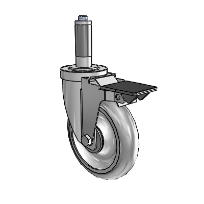 30 Series Expanding Adapter Zinc Swivel Caster with 5 x 1.25 PolyLock (Grey) Wheel and PosiLoc Brake