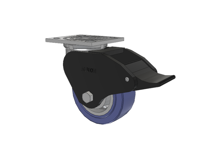 16 Series Top Plate Swivel Caster with 5 x 2 Blue HF - HydroTech (Flat) Wheel and Total Lock Brake