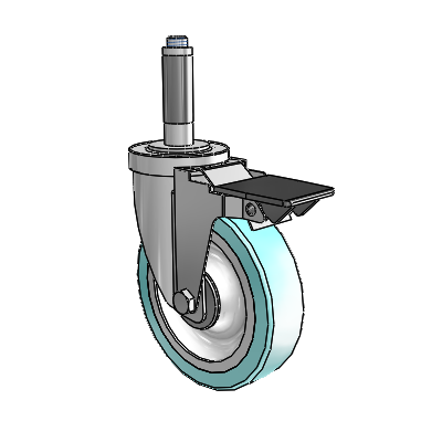 Roulette pivotante à adaptateur extensible en zinc de la série 30, équipée d'une roue Advantage Health de 5 x 1,25 et d'un frein PosiLoc