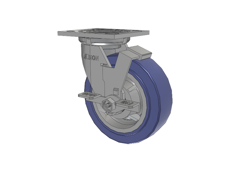16 Series Top Plate Swivel Caster with 6 x 2 Blue HF - HydroTech (Flat) Wheel and Face Brake