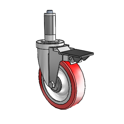 30 Series Expanding Adapter Zinc Swivel Caster with 5 x 1.25 Advantage Heat (Flat) Wheel and PosiLoc Brake