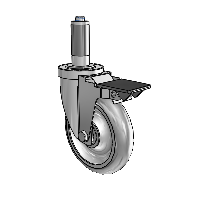 30 Series Expanding Adapter Zinc Swivel Caster with 5 x 1.25 PolyLock (Grey) Wheel and PosiLoc Brake