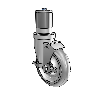 30 Series Expanding Adapter Zinc Swivel Caster with 5 x 1.25 Advantage TPR (Round) Wheel and VertiLoc Brake
