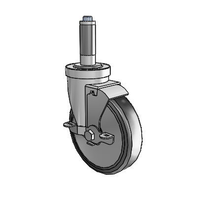 30 Series Expanding Adapter Zinc Swivel Caster with 5 x 1.25 Cushion Rubber (+ Side Plates) Wheel and VertiLoc Brake