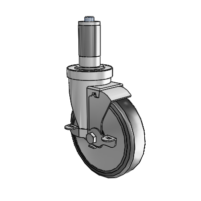30 Series Expanding Adapter Zinc Swivel Caster with 5 x 1.25 Cushion Rubber (+ Side Plates) Wheel and VertiLoc Brake