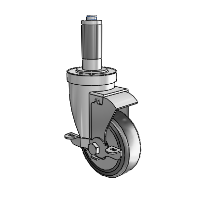 30 Series Expanding Adapter Zinc Swivel Caster with 5 x 1.25 Hard Rubber (+ Side Plates) Wheel and VertiLoc Brake