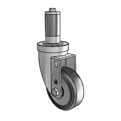 30 Series Expanding Adapter Zinc Swivel Caster with 5 x 1.25 Hard Rubber (+ Side Plates) Wheel