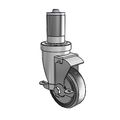 30 Series Expanding Adapter Zinc Swivel Caster with 5 x 1.25 Hard Rubber (+ Side Plates) Wheel and VertiLoc Brake