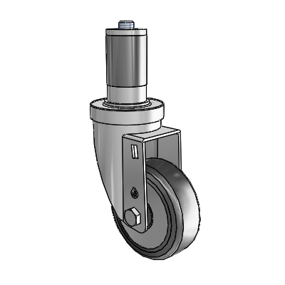 30 Series Expanding Adapter Zinc Swivel Caster with 5 x 1.25 Hard Rubber (+ Side Plates) Wheel